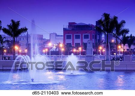 USA, Florida, Gulf Coast, Fort Myers, downtown, River District, built 2012, fountains, dawn. View Large Photo Image Stock Image - USA, Florida, Gulf Coast, Fort Myers, downtown, River District, built 2012, fountains, dawn.. Fotosearch