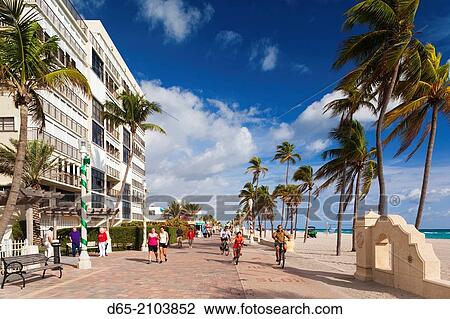 Stock Image - USA, Florida, Hollywood, elevated view of the Hollywood Boardwalk.. Fotosearch