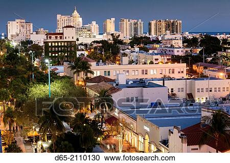 USA, Florida, Miami Beach, Lincoln Road, elevated view, dusk. View Large Photo Image Stock Image - USA, Florida, Miami Beach, Lincoln Road, elevated view, dusk.. Fotosearch