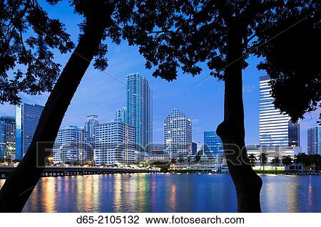 USA, Florida, Miami, city skyline from Brickell Key, dawn. View Large Photo Image Stock Image - USA, Florida, Miami, city skyline from Brickell Key, dawn.. Fotosearch