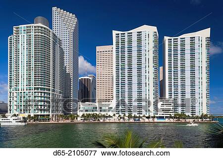 USA, Florida, Miami, city skyline from Brickell Key. View Large Photo Image Stock Photo - USA, Florida, Miami, city skyline from Brickell Key.. Fotosearch