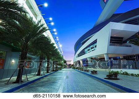 USA, Florida, Miami, New Marlins Ballpark, baseball stadium, dawn. View Large Photo Image Stock Photo - USA, Florida, Miami, New Marlins Ballpark, baseball stadium, dawn.. Fotosearch