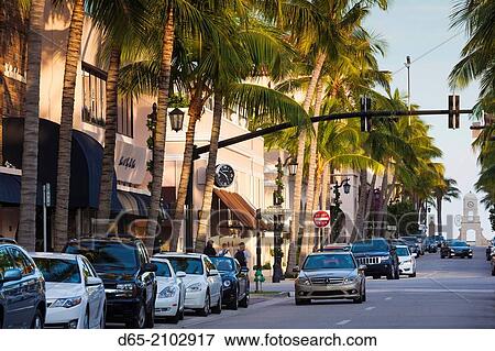 Stock Photo - USA, Florida, Palm Beach, Worth Avenue, street detail.. Fotosearch