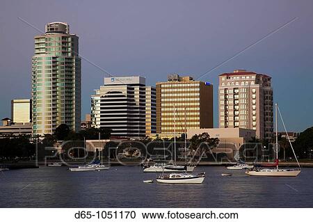 USA, Florida, St Petersburg, skyline from Tampa Bay, dawn View Large Photo Image Stock Image - USA, Florida, St Petersburg, skyline from Tampa Bay, dawn. Fotosearch
