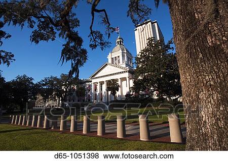 Stock Photo - USA, Florida, Tallahassee, old and new State Capitol buildings, morning. Fotosearch