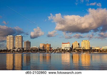 USA, Florida, West Palm Beach, city view, dawn. View Large Photo Image Stock Image - USA, Florida, West Palm Beach, city view, dawn.. Fotosearch