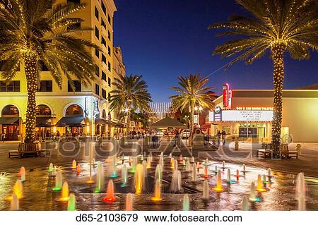 USA, Florida, West Palm Beach, Clematis Street, Centenial Square, evening. View Large Photo Image Stock Photo - USA, Florida, West Palm Beach, Clematis Street, Centenial Square, evening.. Fotosearch