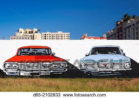 USA, Florida, West Palm Beach, wall mural with of old cars. View Large Photo Image Stock Image - USA, Florida, West Palm Beach, wall mural with of old cars.. Fotosearch