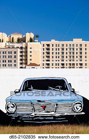 USA, Florida, West Palm Beach, wall mural of old car. View Large Photo Image Stock Photography - USA, Florida, West Palm Beach, wall mural of old car.. Fotosearch