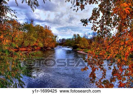 Stock Photography - USA, Idaho, Boise, Boise River in Fall. Fotosearch