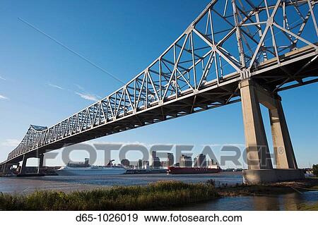 USA, Louisiana, New Orleans, skyline from the Greater New Orleans Bridge and Mississippi River, late afternoon View Large Photo Image Stock Photo - USA, Louisiana, New Orleans, skyline from the Greater New Orleans Bridge and Mississippi River, late afternoon. Fotosearch