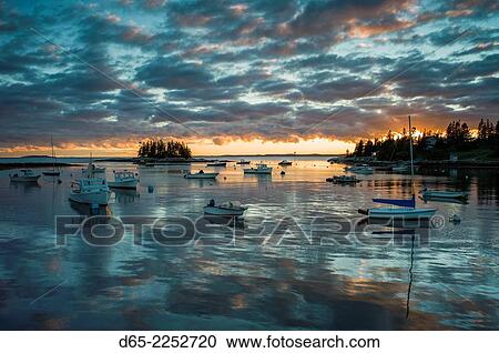 USA, Maine, Newagen, sunset harbor view by The Cuckolds islands. View Large Photo Image Stock Image - USA, Maine, Newagen, sunset harbor view by The Cuckolds islands.. Fotosearch