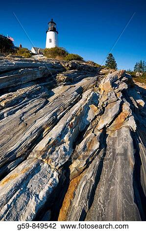 Stock Image - USA, Maine, Pemaquid Point Lighthouse. Fotosearch