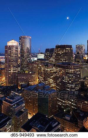 USA, Massachusetts, Boston, Financial District, high angle view from Marriott Customs House Tower Hotel, evening View Large Photo Image Stock Image - USA, Massachusetts, Boston, Financial District, high angle view from Marriott Customs House Tower Hotel, evening. Fotosearch