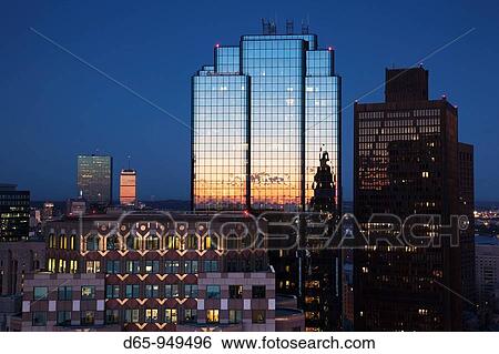 USA, Massachusetts, Boston, Financial District, high angle view, dawn, John Hancock Building, Prudential Building, 75 State Street, Exchange Place, 1 Boston Place and 60 State Street View Large Photo Image Stock Photograph - USA, Massachusetts, Boston, Financial District, high angle view, dawn, John Hancock Building, Prudential Building, 75 State Street, Exchange Place, 1 Boston Place and 60 State Street. Fotosearch