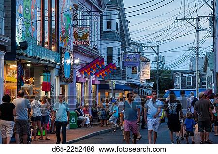 USA, Massachusetts, Cape Cod, Provincetown, Commercial Street, dusk. View Large Photo Image Stock Photograph - USA, Massachusetts, Cape Cod, Provincetown, Commercial Street, dusk.. Fotosearch