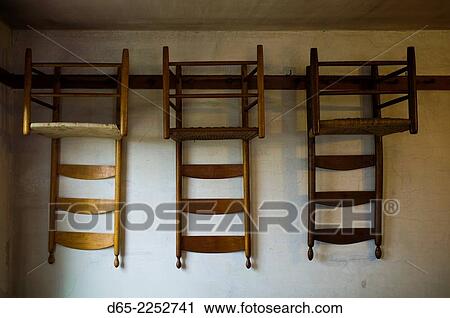 Stock Image - USA, New Hampshire, Canterbury, Canterbury Shaker Village, former Shaker religious community, Shaker crafts, chairs.. Fotosearch