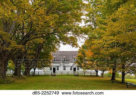 Stock Photo - USA, New Hampshire, Canterbury, Canterbury Shaker Village, former Shaker religious community, Meeting House, autumn.. Fotosearch