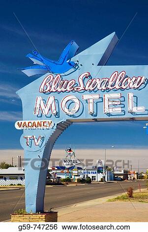 Stock Photograph - USA New Mexico Route 66 Tucumcari Blue Swallow Motel Route 66 landmark. Fotosearch