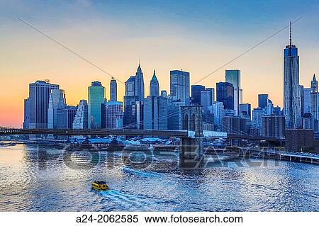 USA, New York City, Downtown Skyline at sunset. View Large Photo Image Stock Photography - USA, New York City, Downtown Skyline at sunset.. Fotosearch