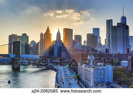 USA, New York City, Downtown sunset. View Large Photo Image Stock Image - USA, New York City, Downtown sunset.. Fotosearch