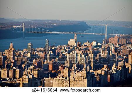 USA, New York City, West Side Manhattan, Hudson river and Washington Bridge View Large Photo Image Picture - USA, New York City, West Side Manhattan, Hudson river and Washington Bridge. Fotosearch