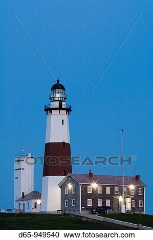 USA, New York, Long Island, Montauk, Montauk Point LIghthouse, dusk View Large Photo Image Stock Image - USA, New York, Long Island, Montauk, Montauk Point LIghthouse, dusk. Fotosearch