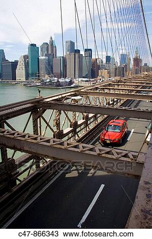 Stock Image - USA, New York skyline from Brooklyn Bridge.. Fotosearch