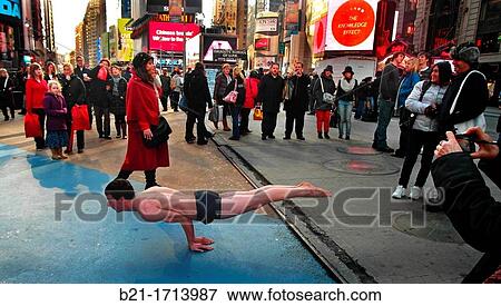 USA, New York, Street scene, yoga on Time Square. View Large Photo Image Stock Photo - USA, New York, Street scene, yoga on Time Square.. Fotosearch