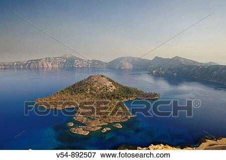 USA, Oregon, Crater Lake National Park, Crater Lake and Wizard Island View Large Photo Image Stock Photo - USA, Oregon, Crater Lake National Park, Crater Lake and Wizard Island. Fotosearch
