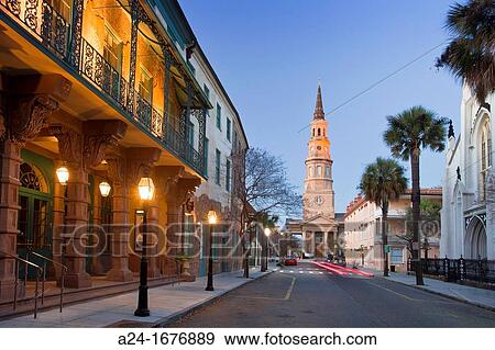 USA, South Carolina, Charlston City, the Dock St Theatre and St Phillip's Episcopal Church View Large Photo Image Stock Photo - USA, South Carolina, Charlston City, the Dock St Theatre and St Phillip's Episcopal Church. Fotosearch