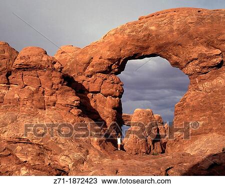 Stock Image - USA, Utah, Arches National Park, Turret Arch,. Fotosearch