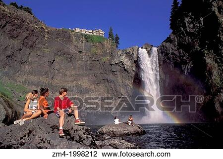 USA, WASHINGTON, SNOQUALMIE FALLS, WITH SALISH LODGE, TEENAGERS SITTING ON STONE (MR). View Large Photo Image Stock Image - USA, WASHINGTON, SNOQUALMIE FALLS, WITH SALISH LODGE, TEENAGERS SITTING ON STONE (MR).. Fotosearch