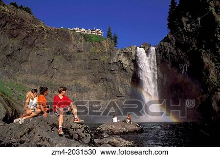 USA, WASHINGTON, SNOQUALMIE FALLS, WITH SALISH LODGE, TEENAGERS SITTING ON STONE (MR). View Large Photo Image Stock Image - USA, WASHINGTON, SNOQUALMIE FALLS, WITH SALISH LODGE, TEENAGERS SITTING ON STONE (MR).. Fotosearch