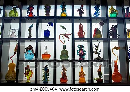 Picture - USA, WASHINGTON STATE, TACOMA, MUSEUM OF GLASS, CHIHULY BRIDGE OF GLASS, GLASS ART IN SIDE PANNELS.. Fotosearch