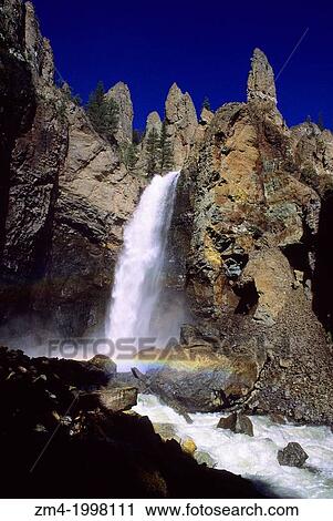 USA, WYOMING, YELLOWSTONE NATIONAL PARK, TOWER FALLS WITH RAINBOW. View Large Photo Image Stock Image - USA, WYOMING, YELLOWSTONE NATIONAL PARK, TOWER FALLS WITH RAINBOW.. Fotosearch