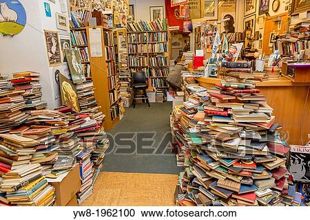 Stock Image - Used book store, Reykjavik, Iceland.. Fotosearch