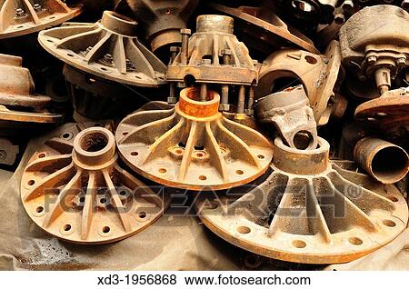 Stock Photo - used car parts in Chinatown neighborhood, Bangkok, Thailand.. Fotosearch