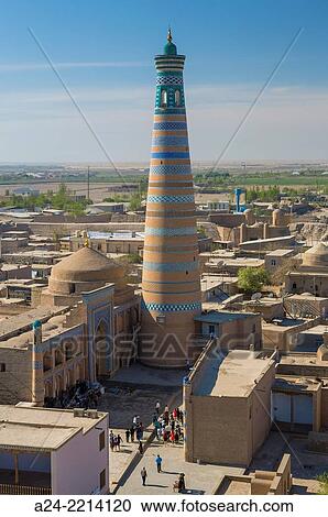 Stock Image - Uzbekistan, Khorezm Region, Khiva City (W. H. ), Islam Khodja Minaret.. Fotosearch