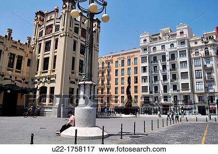 Stock Photo - Valencia, Spain: buildings by calle JBtiva and the Estaci? n del Norte train station. Fotosearch
