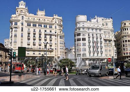 Stock Image - Valencia, Spain: Plaza del Ayuntamiento. Fotosearch