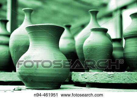 Stock Image - Valencian traditional pottery in a workshop. Lliria. Valencia province, Valencian Comunity, Spain. Fotosearch