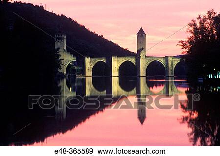 Stock Photo - Valentr? Bridge dating 14th century. Cahors. France. Fotosearch