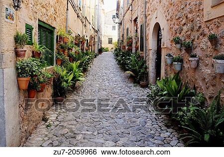 Stock Photograph - Valldemossa is a town located in the Serra de Tramuntana in the north of Mallorca.. Fotosearch