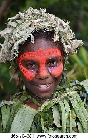 Stock Image - Vanuatu. Tanna Island. Fetukai. Black Magic and Kava Test Tour Villagers in Native Dress. Fotosearch