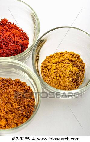Picture - Variety of Spices, Curry, Paprika, Coriander. Fotosearch