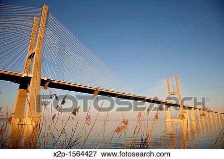 Vasco da Gama Bridge Lisbon Portugal View Large Photo Image Stock Photo - Vasco da Gama Bridge Lisbon Portugal. Fotosearch