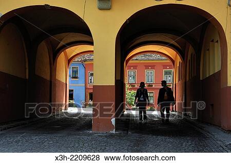 Stock Photo - vaulted passage, main entrance to Cetatii square, Old Town, Sighisoara, Transylvania, Romania, Southeastern and Central Europe.. Fotosearch