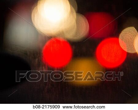 Stock Photo - vehicle lights on the A1 motorway in Yorkshire, UK, at dusk.. Fotosearch
