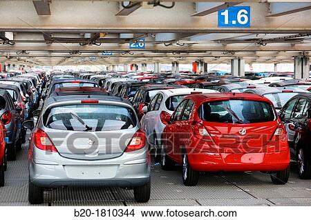 Picture - Vehicle Transportation of cars and light commercial vehicles, Pasajes Port, Gipuzkoa, Basque Country, Spain. Fotosearch